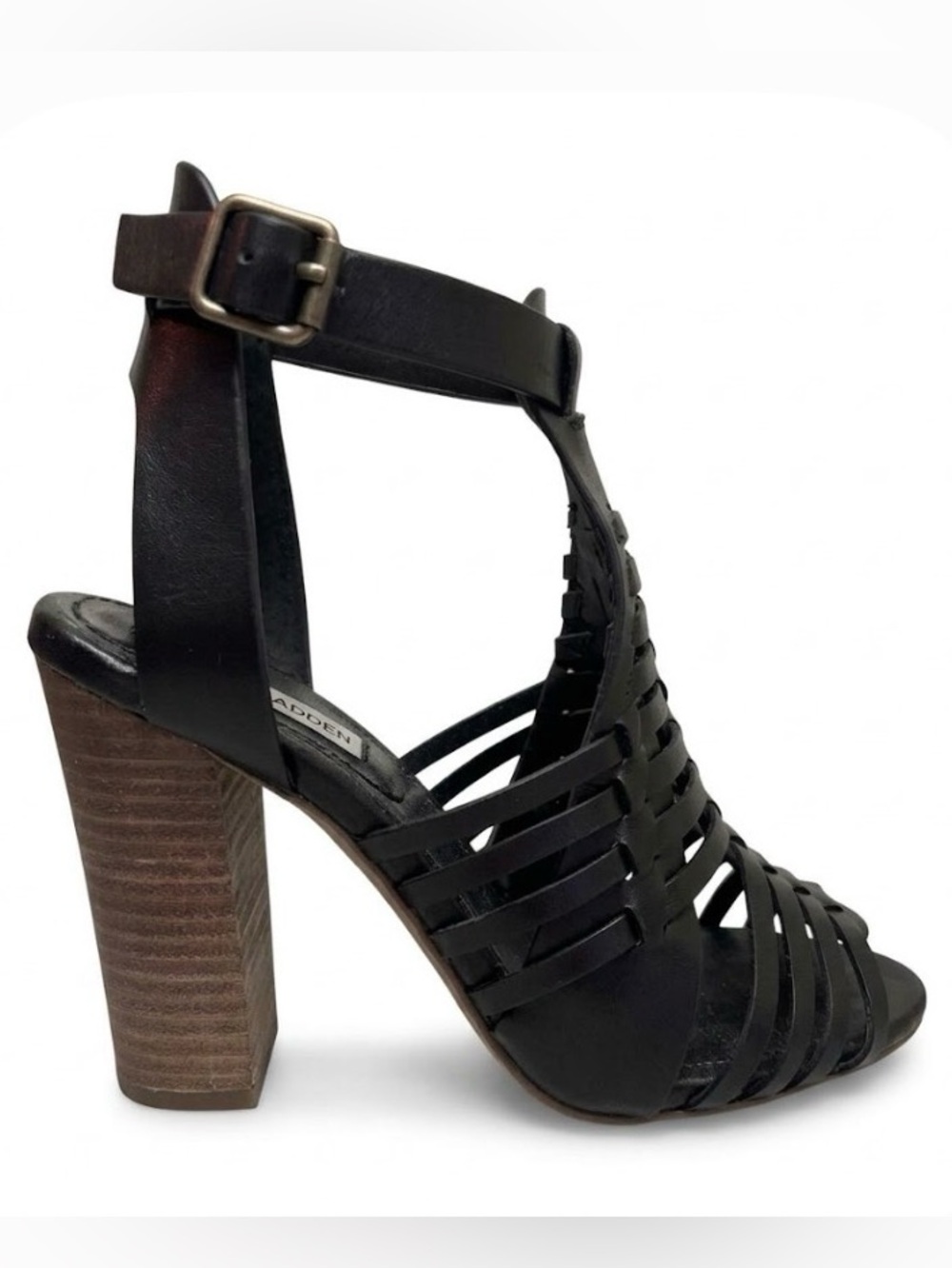 Steve Madden Sandrina Black Strappy Stacked Block Heel Sandals size 8.5